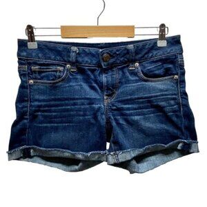 American Eagle Jean Shorts Women's 8 Blue Dark Wash AEO Cuffed Stretch Denim GUC